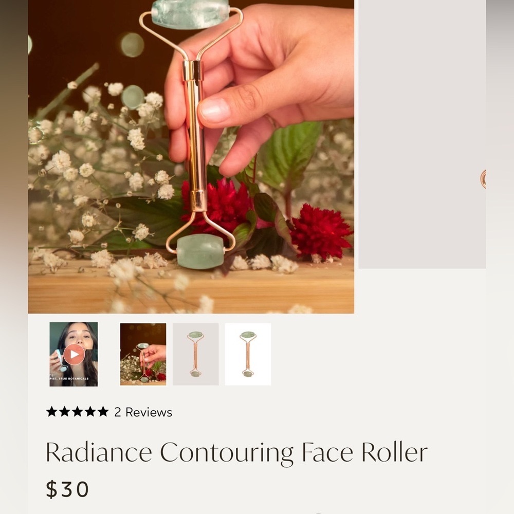 Luxurious face roller by True Botanicals still new in package. Fluorite stone.